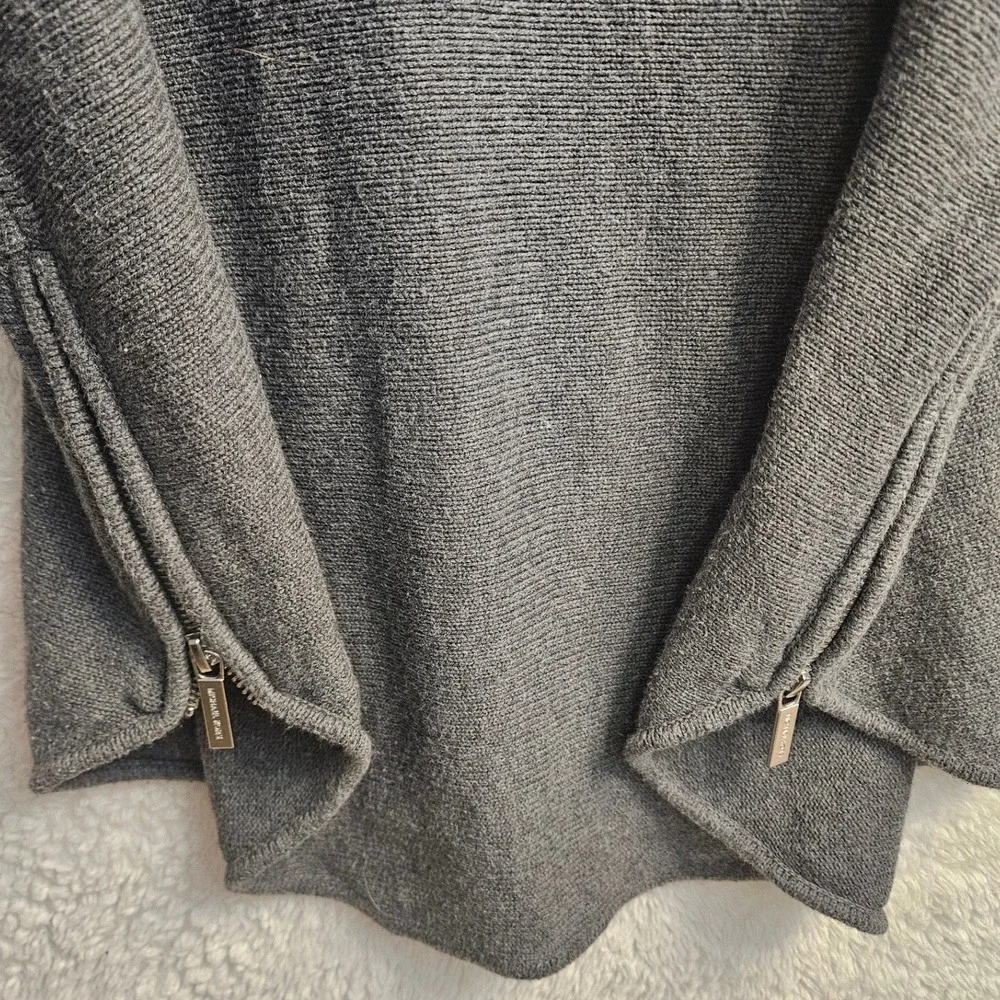 Michael Kors Sz L Gray Knit‎ Tunic Top Side Zip Boat Neck Long Sleeve #541